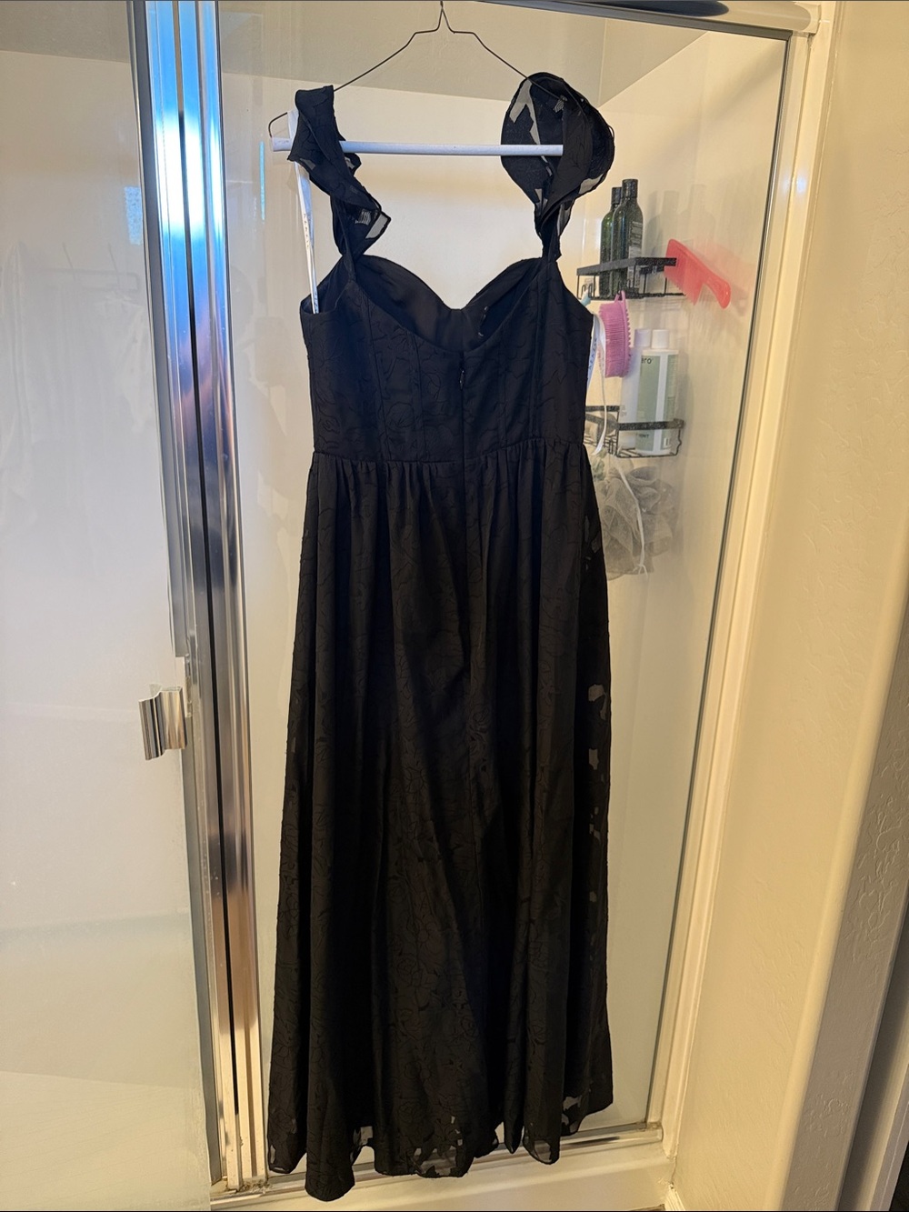 Azazie Black Ruffle-Strap Sweetheart Maxi Gown US 6 - Picture 4 of 6